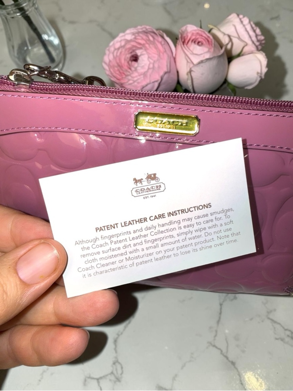 Coach Pink Patent Embossed Wristlet Signature C Zip Pouch NWT - Giftable 💕 - Picture 12 of 13